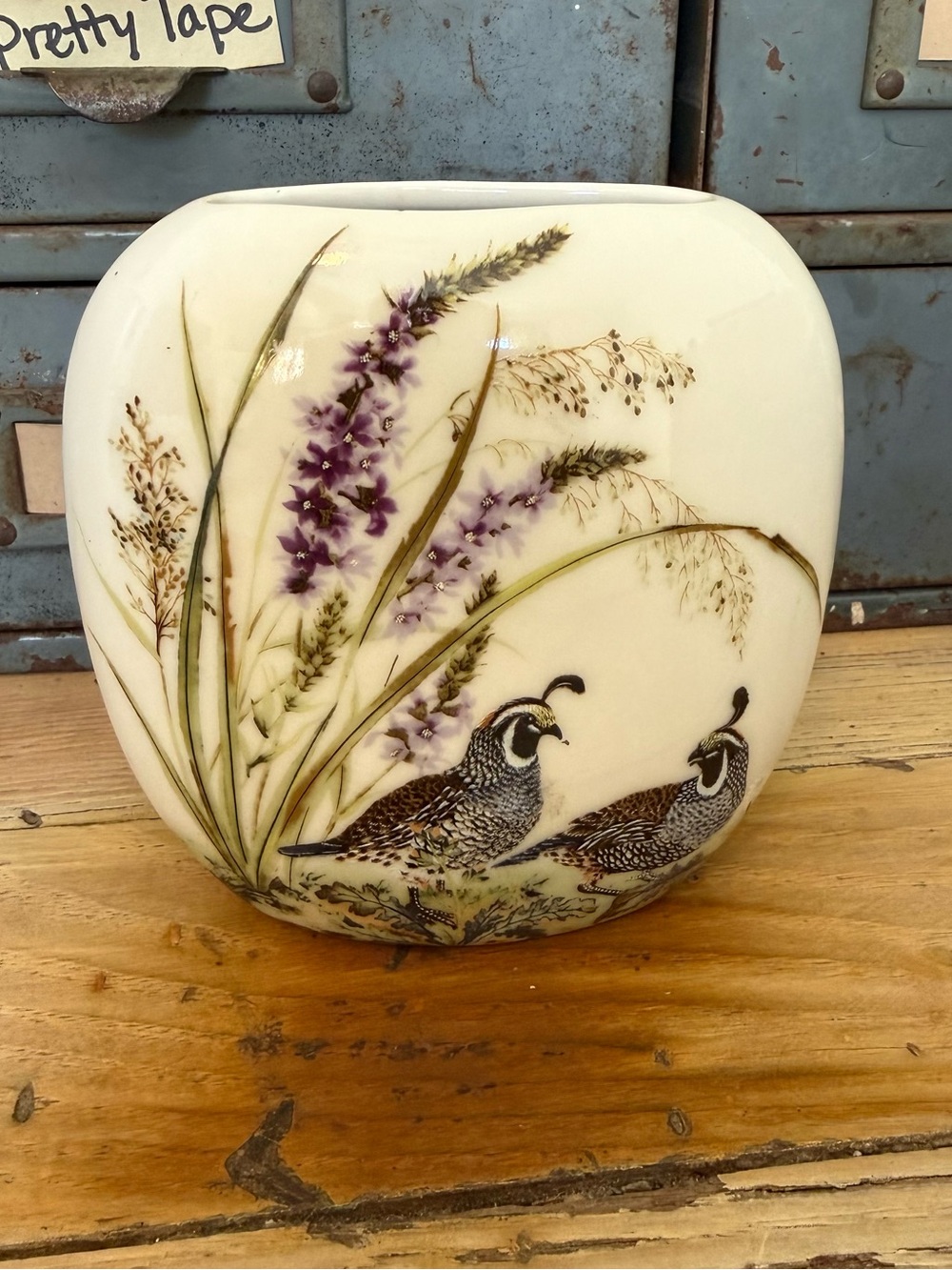 California Quail Porcelain Pottery Plow Vase